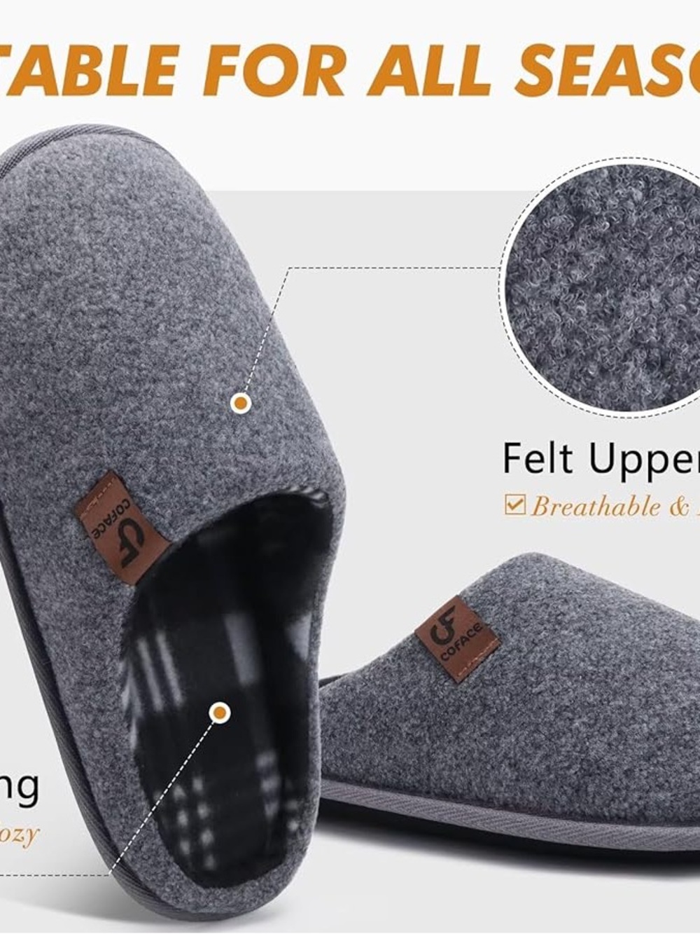 COFACE Unisex Mens Womens Cozy Memory Foam Scuff Slippers Casual
